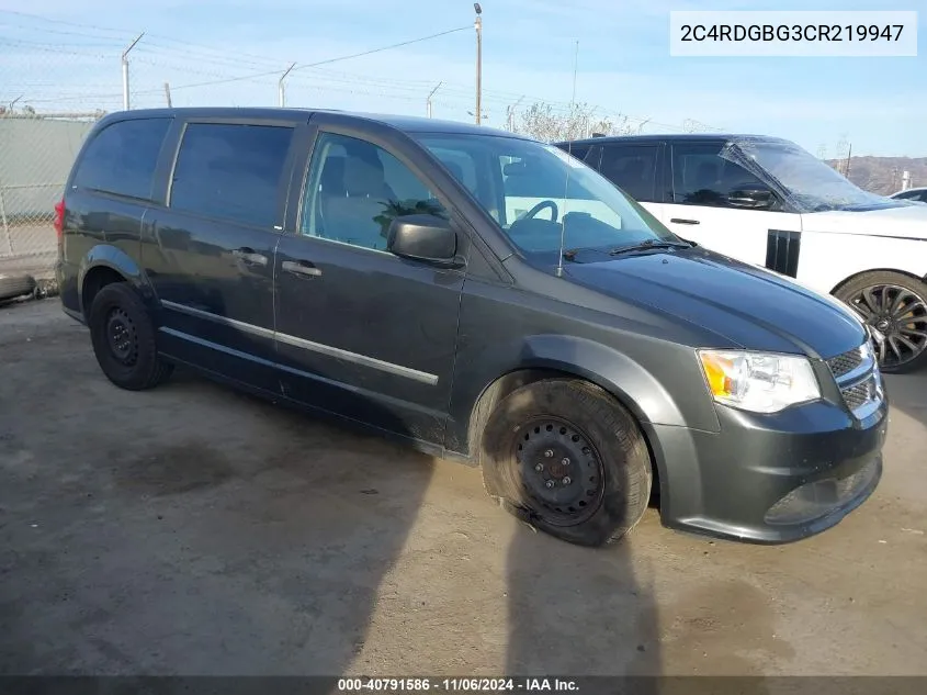 2012 Dodge Grand Caravan Se/Avp VIN: 2C4RDGBG3CR219947 Lot: 40791586