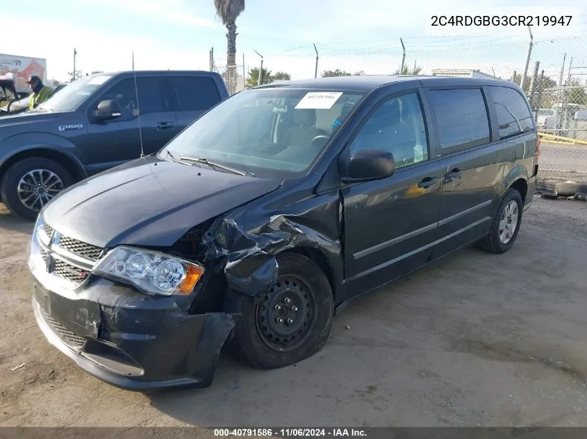 2012 Dodge Grand Caravan Se/Avp VIN: 2C4RDGBG3CR219947 Lot: 40791586