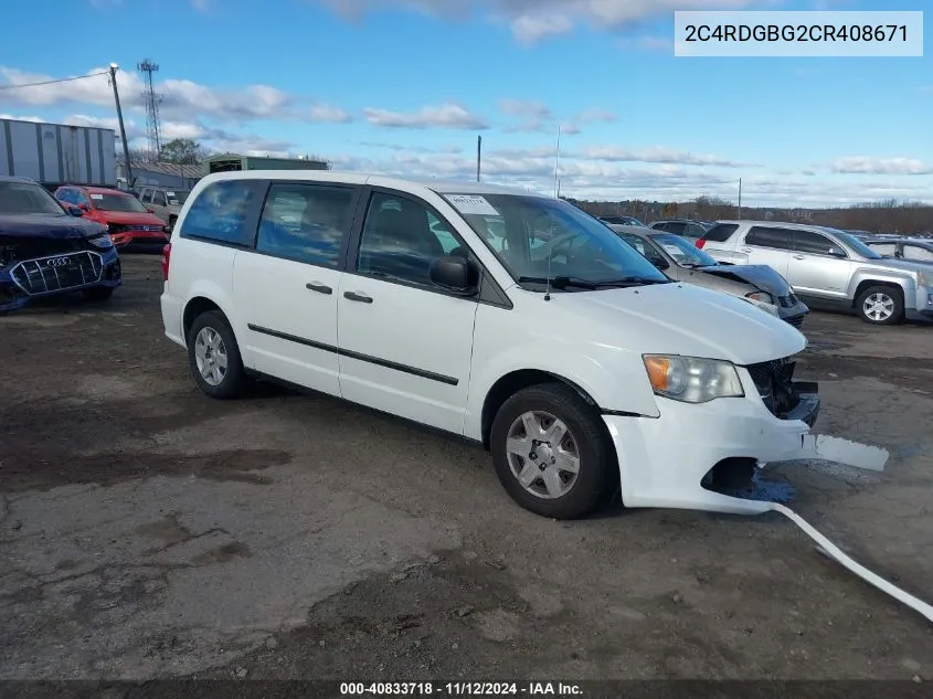 2012 Dodge Grand Caravan Se/Avp VIN: 2C4RDGBG2CR408671 Lot: 40833718