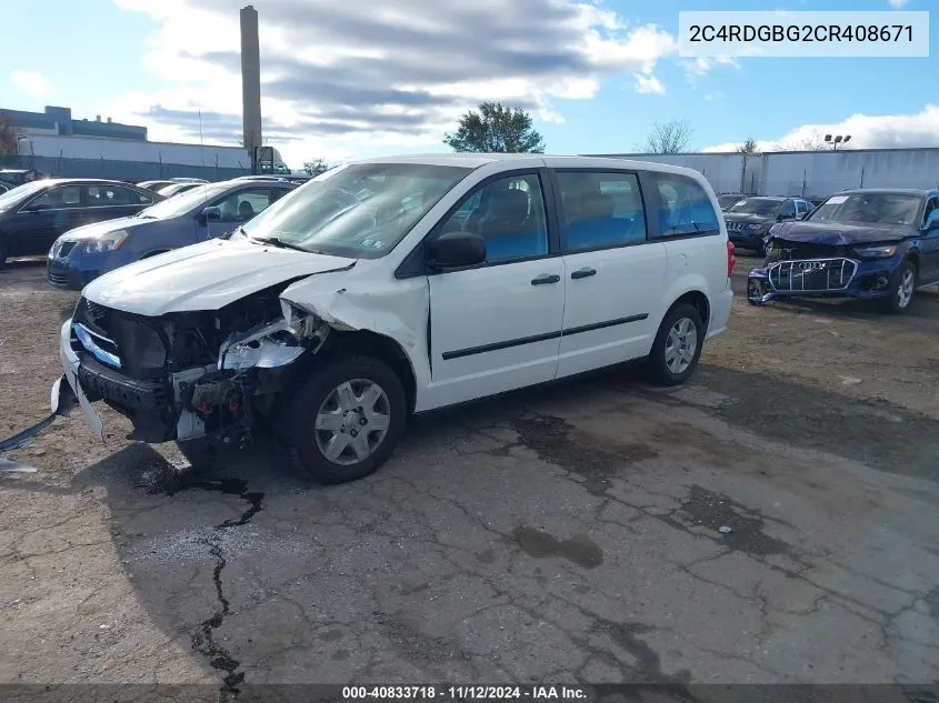 2012 Dodge Grand Caravan Se/Avp VIN: 2C4RDGBG2CR408671 Lot: 40833718