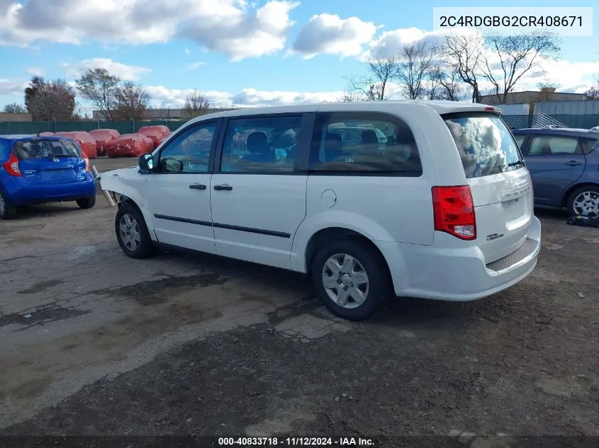 2012 Dodge Grand Caravan Se/Avp VIN: 2C4RDGBG2CR408671 Lot: 40833718