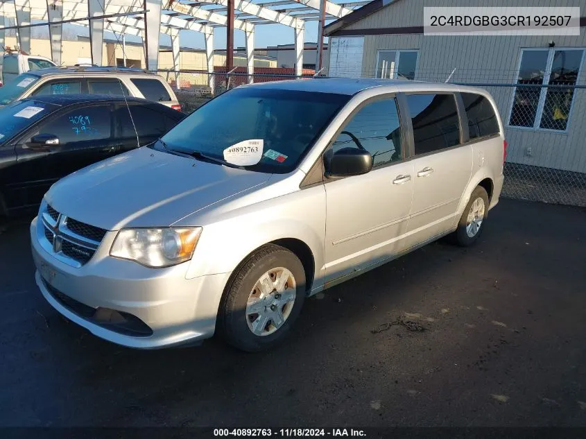 2C4RDGBG3CR192507 2012 Dodge Grand Caravan Se/Avp