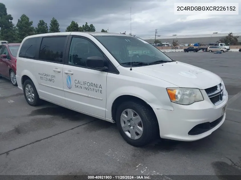 2012 Dodge Grand Caravan Se/Avp VIN: 2C4RDGBGXCR226152 Lot: 40921903