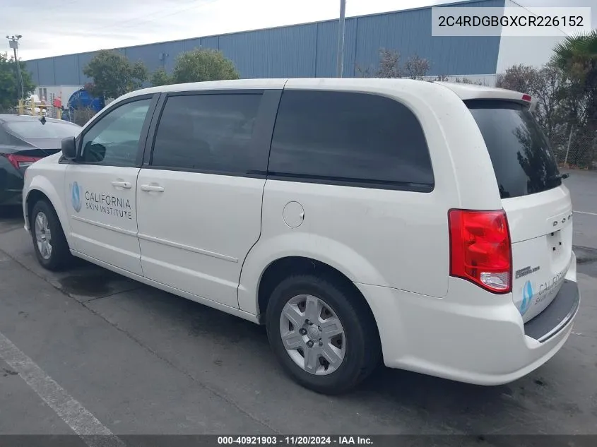 2012 Dodge Grand Caravan Se/Avp VIN: 2C4RDGBGXCR226152 Lot: 40921903