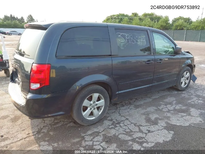 2013 Dodge Grand Caravan Se VIN: 2C4RDGBG9DR753892 Lot: 39830523