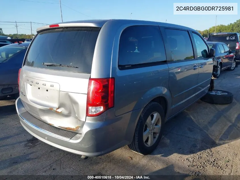 2013 Dodge Grand Caravan Se VIN: 2C4RDGBG0DR725981 Lot: 40510618