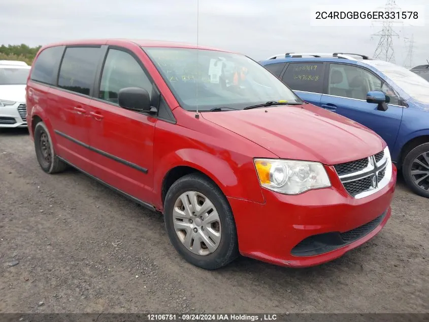 2014 Dodge Grand Caravan Se VIN: 2C4RDGBG6ER331578 Lot: 12106751