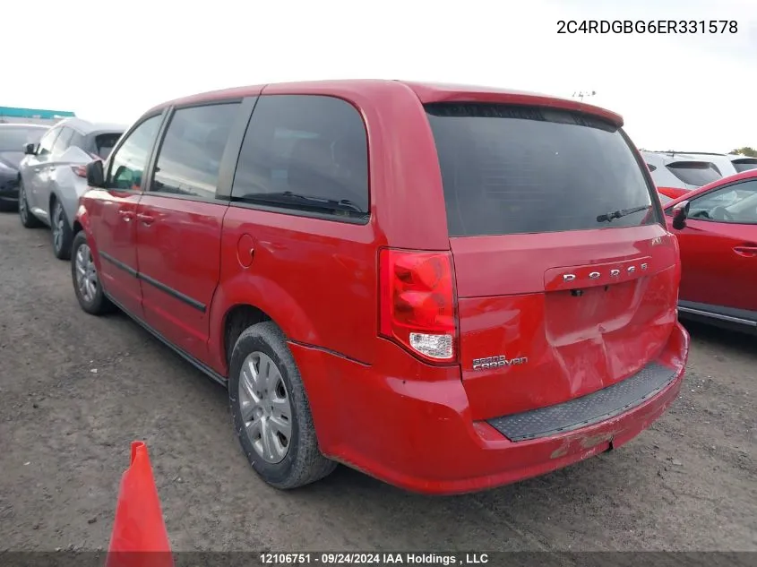 2014 Dodge Grand Caravan Se VIN: 2C4RDGBG6ER331578 Lot: 12106751