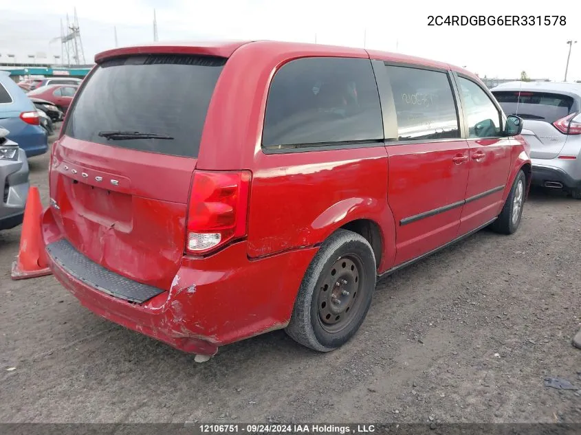 2014 Dodge Grand Caravan Se VIN: 2C4RDGBG6ER331578 Lot: 12106751