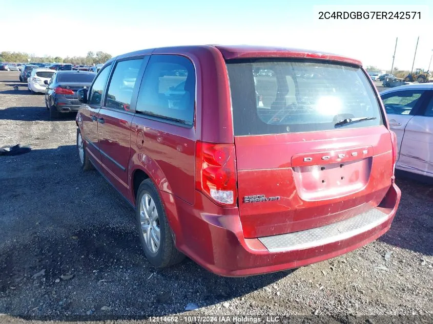 2014 Dodge Grand Caravan Se/Sxt VIN: 2C4RDGBG7ER242571 Lot: 12114662