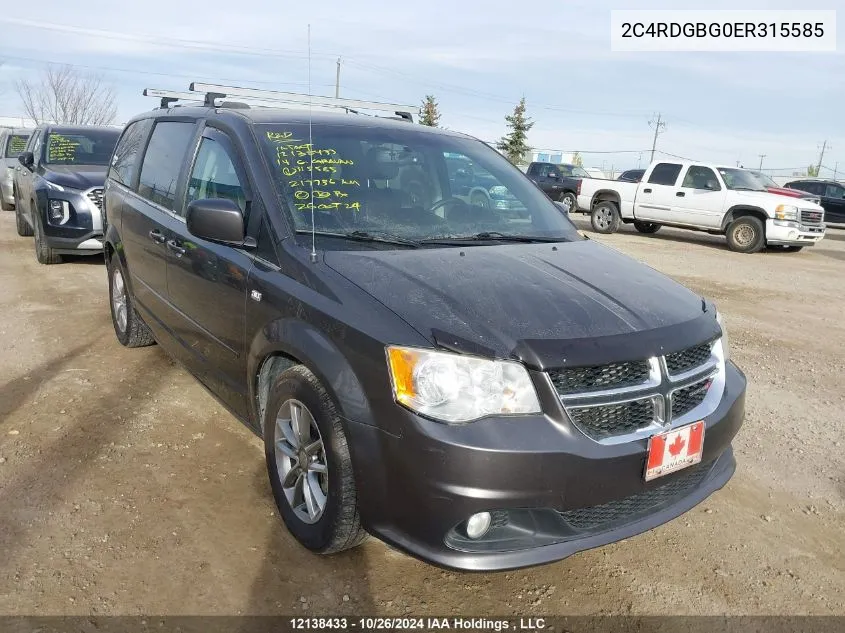 2014 Dodge Grand Caravan Se VIN: 2C4RDGBG0ER315585 Lot: 12138433