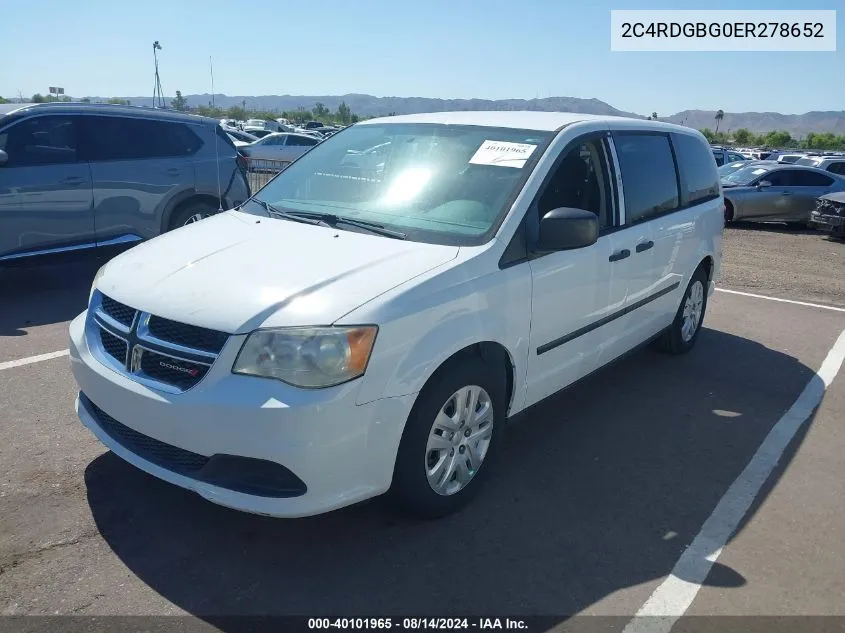 2014 Dodge Grand Caravan American Value Pkg VIN: 2C4RDGBG0ER278652 Lot: 40101965