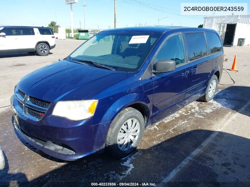 2014 Dodge Grand Caravan Se VIN: 2C4RDGBG0ER243559 Lot: 40233956