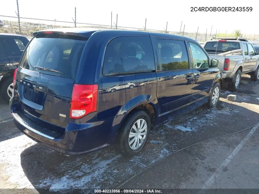 2014 Dodge Grand Caravan Se VIN: 2C4RDGBG0ER243559 Lot: 40233956