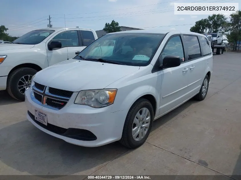 2014 Dodge Grand Caravan Se VIN: 2C4RDGBG1ER374922 Lot: 40344729