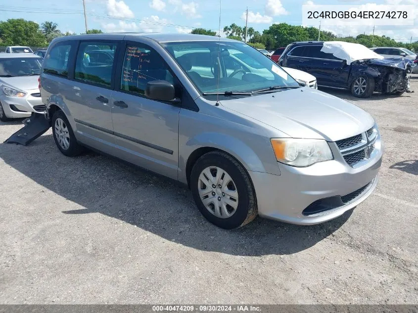 2014 Dodge Grand Caravan American Value Pkg VIN: 2C4RDGBG4ER274278 Lot: 40474209