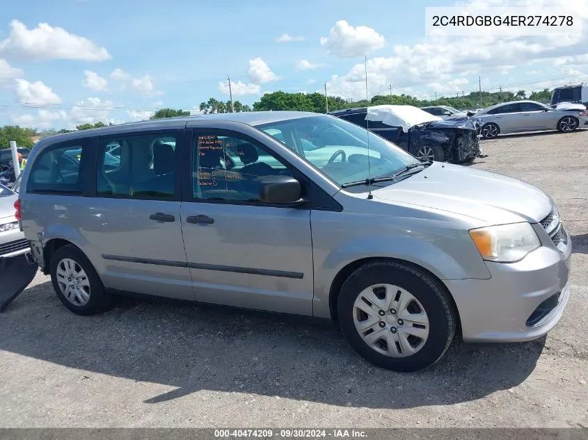 2014 Dodge Grand Caravan American Value Pkg VIN: 2C4RDGBG4ER274278 Lot: 40474209