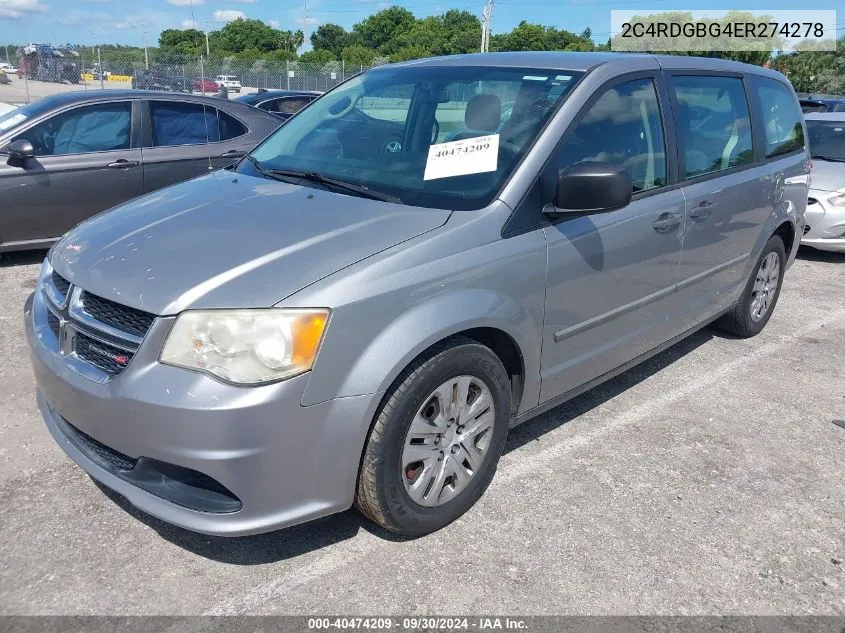 2014 Dodge Grand Caravan American Value Pkg VIN: 2C4RDGBG4ER274278 Lot: 40474209