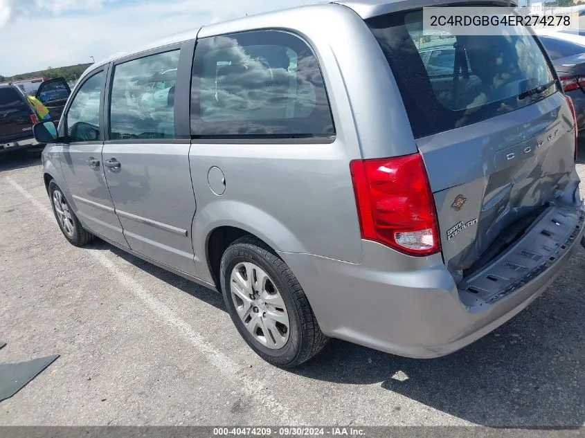 2014 Dodge Grand Caravan American Value Pkg VIN: 2C4RDGBG4ER274278 Lot: 40474209