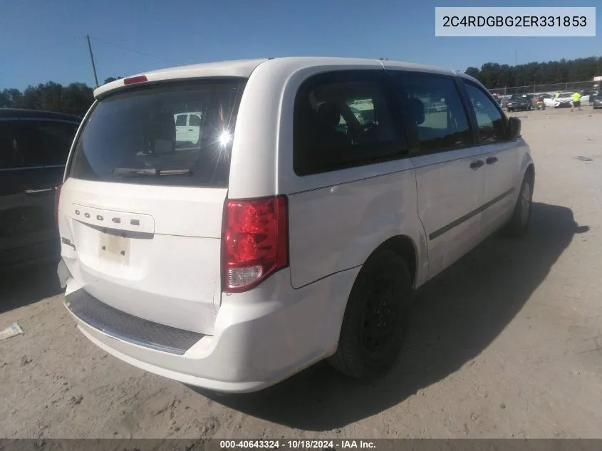 2014 Dodge Grand Caravan American Value Pkg VIN: 2C4RDGBG2ER331853 Lot: 40643324