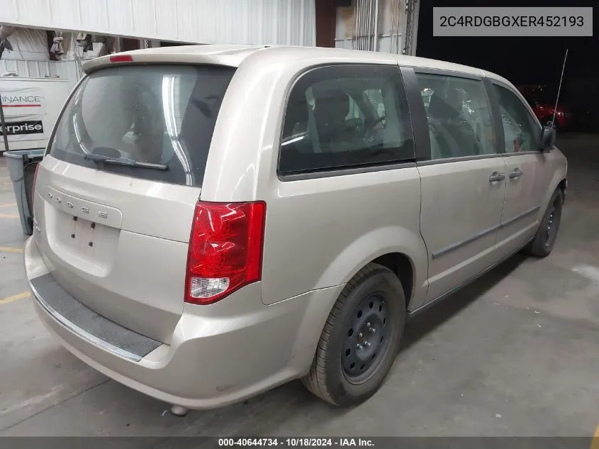 2014 Dodge Grand Caravan American Value Pkg VIN: 2C4RDGBGXER452193 Lot: 40644734