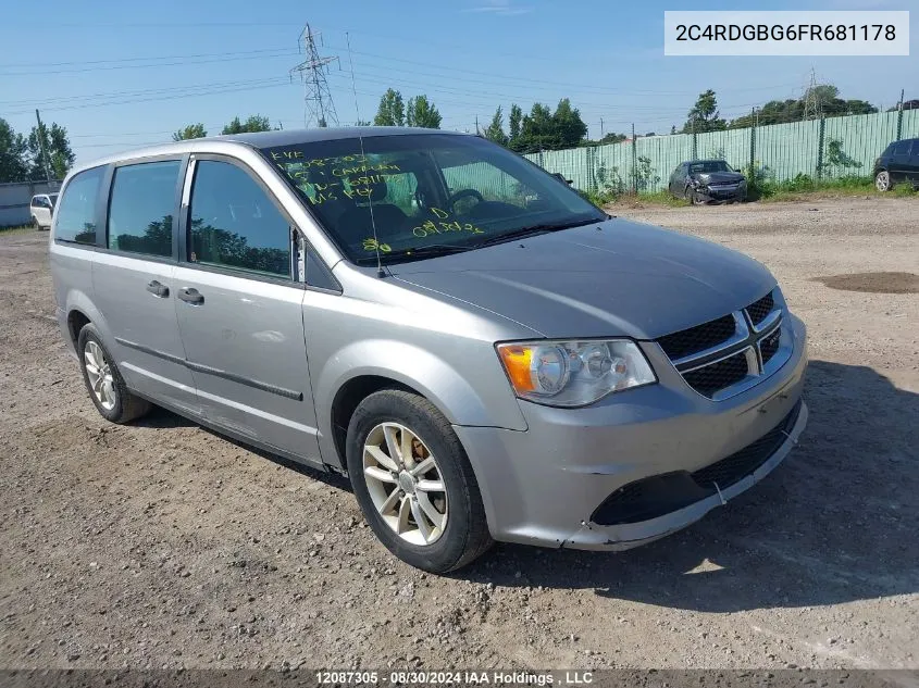 2015 Dodge Grand Caravan Se/Sxt VIN: 2C4RDGBG6FR681178 Lot: 12087305