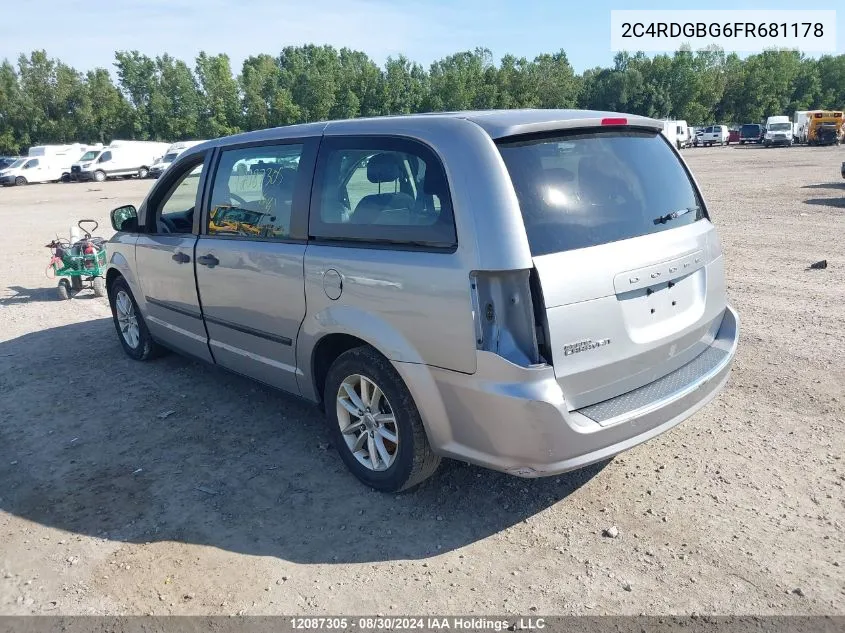 2015 Dodge Grand Caravan Se/Sxt VIN: 2C4RDGBG6FR681178 Lot: 12087305