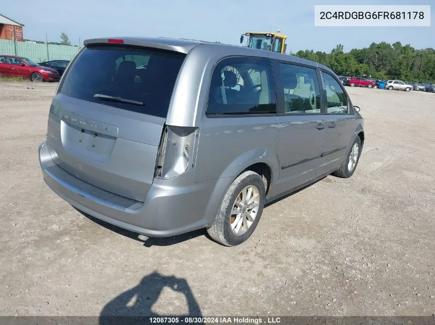 2015 Dodge Grand Caravan Se/Sxt VIN: 2C4RDGBG6FR681178 Lot: 12087305