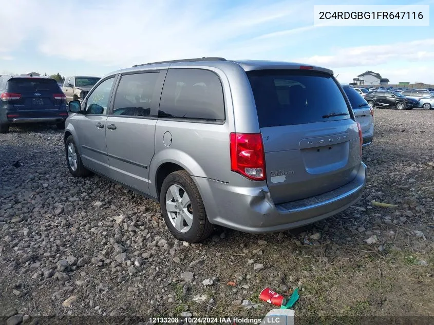 2015 Dodge Grand Caravan Se/Sxt VIN: 2C4RDGBG1FR647116 Lot: 12133208