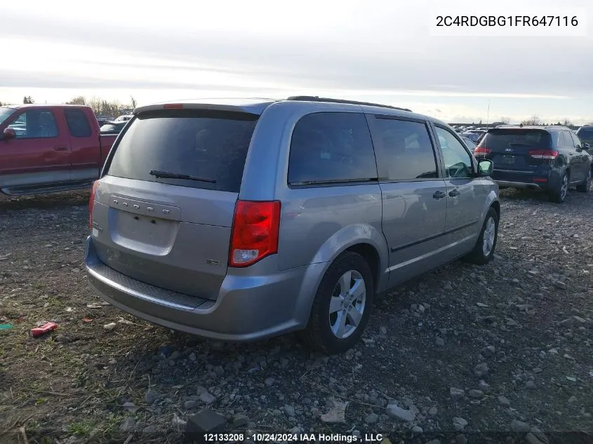 2015 Dodge Grand Caravan Se/Sxt VIN: 2C4RDGBG1FR647116 Lot: 12133208