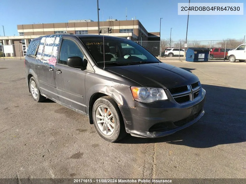 2015 Dodge Grand Caravan Se VIN: 2C4RDGBG4FR647630 Lot: 20171615