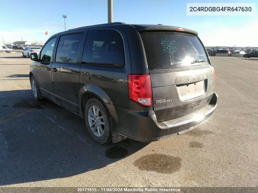 2015 Dodge Grand Caravan Se VIN: 2C4RDGBG4FR647630 Lot: 20171615