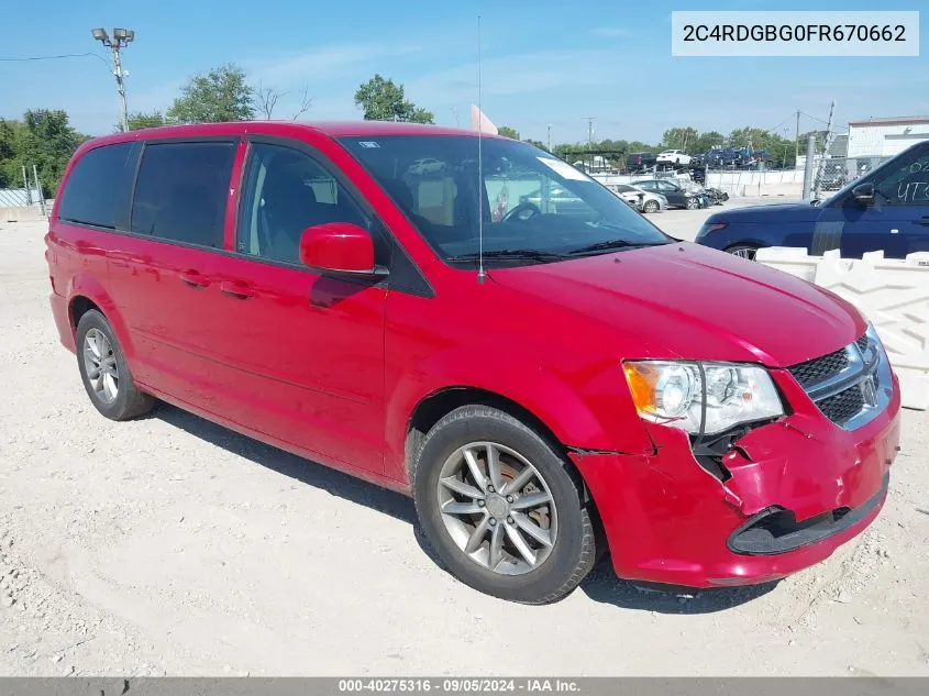 2015 Dodge Grand Caravan Se Plus VIN: 2C4RDGBG0FR670662 Lot: 40275316