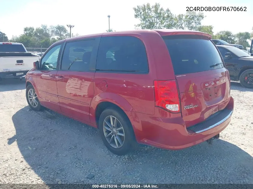 2015 Dodge Grand Caravan Se Plus VIN: 2C4RDGBG0FR670662 Lot: 40275316