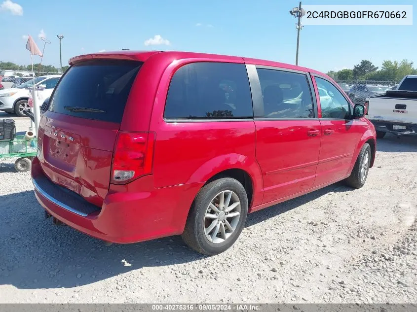 2015 Dodge Grand Caravan Se Plus VIN: 2C4RDGBG0FR670662 Lot: 40275316