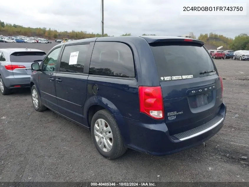 2015 Dodge Grand Caravan Se VIN: 2C4RDGBG1FR743750 Lot: 40485346