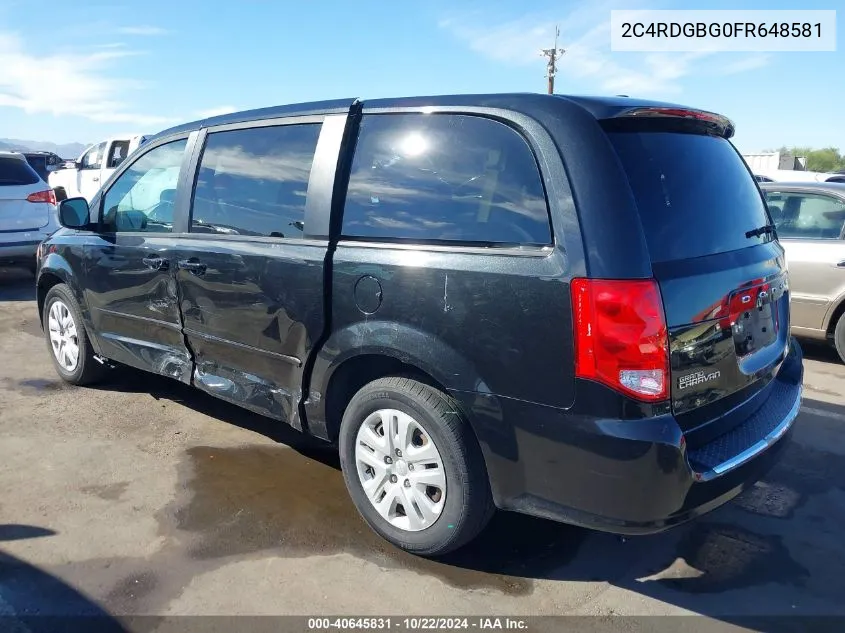 2015 Dodge Grand Caravan Se VIN: 2C4RDGBG0FR648581 Lot: 40645831