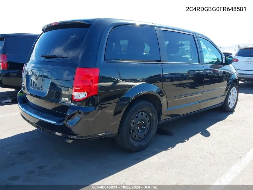 2015 Dodge Grand Caravan Se VIN: 2C4RDGBG0FR648581 Lot: 40645831