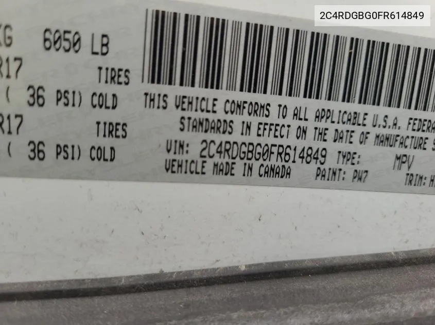 2C4RDGBG0FR614849 2015 Dodge Grand Caravan Se