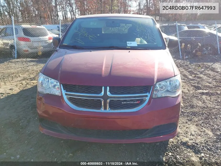 2015 Dodge Grand Caravan Se VIN: 2C4RDGBG7FR647993 Lot: 40888603