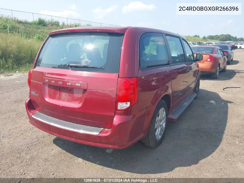 2016 Dodge Grand Caravan Se VIN: 2C4RDGBGXGR266396 Lot: 12061625