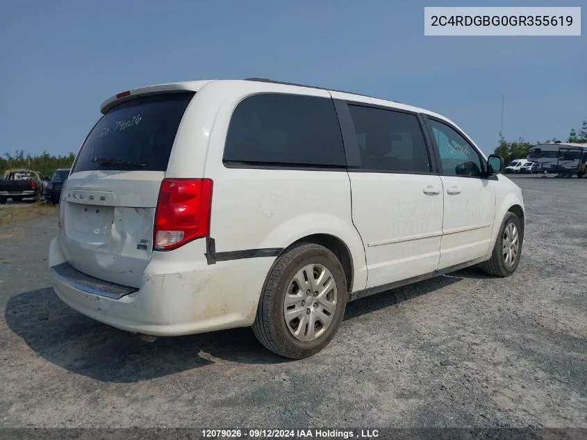 2016 Dodge Grand Caravan Se VIN: 2C4RDGBG0GR355619 Lot: 12079026