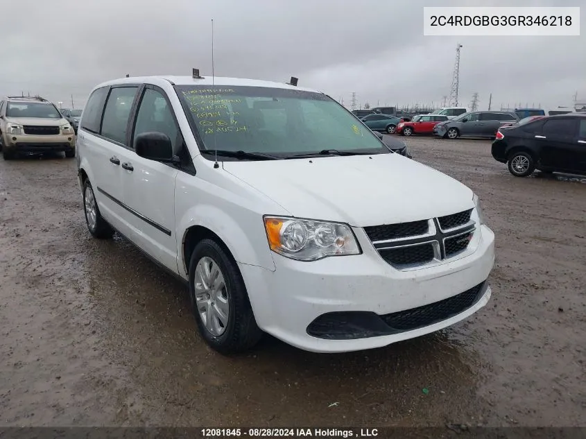 2016 Dodge Grand Caravan Se VIN: 2C4RDGBG3GR346218 Lot: 12081845