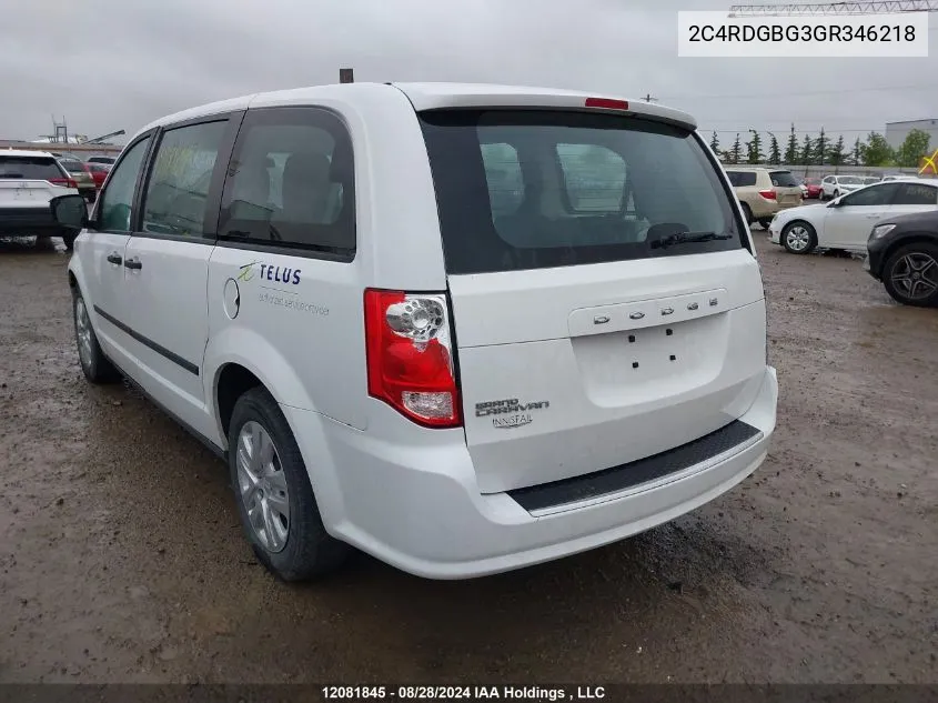 2016 Dodge Grand Caravan Se VIN: 2C4RDGBG3GR346218 Lot: 12081845