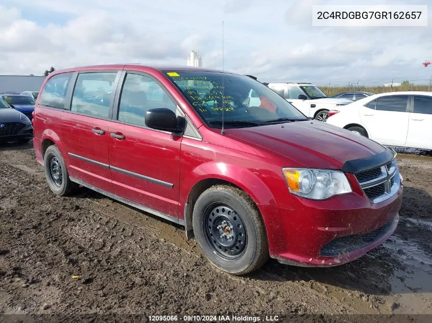 2016 Dodge Grand Caravan Se/Sxt VIN: 2C4RDGBG7GR162657 Lot: 12095066