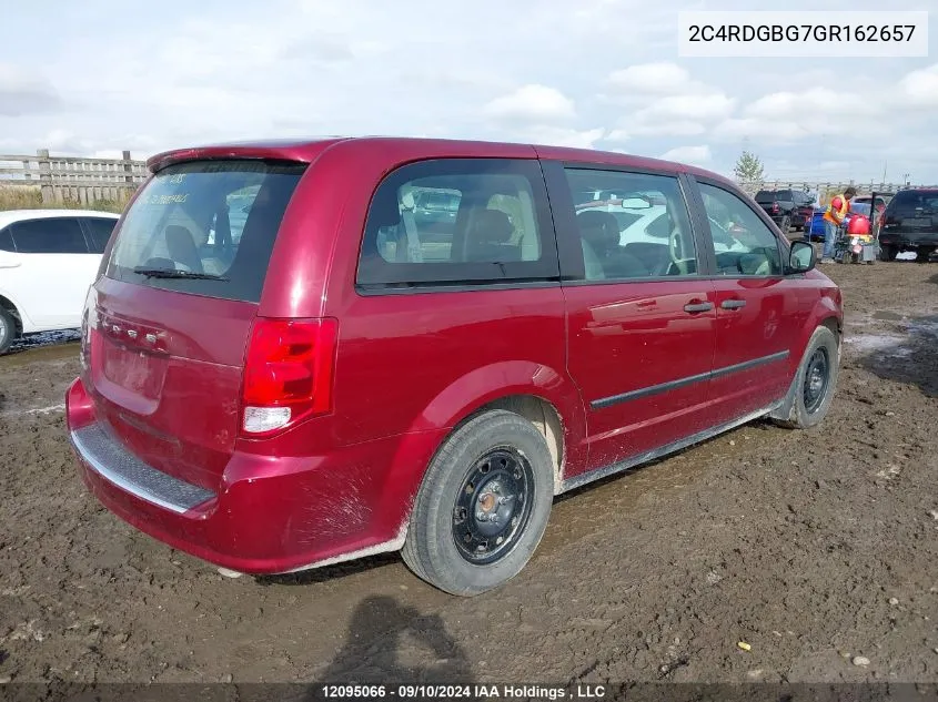 2016 Dodge Grand Caravan Se/Sxt VIN: 2C4RDGBG7GR162657 Lot: 12095066