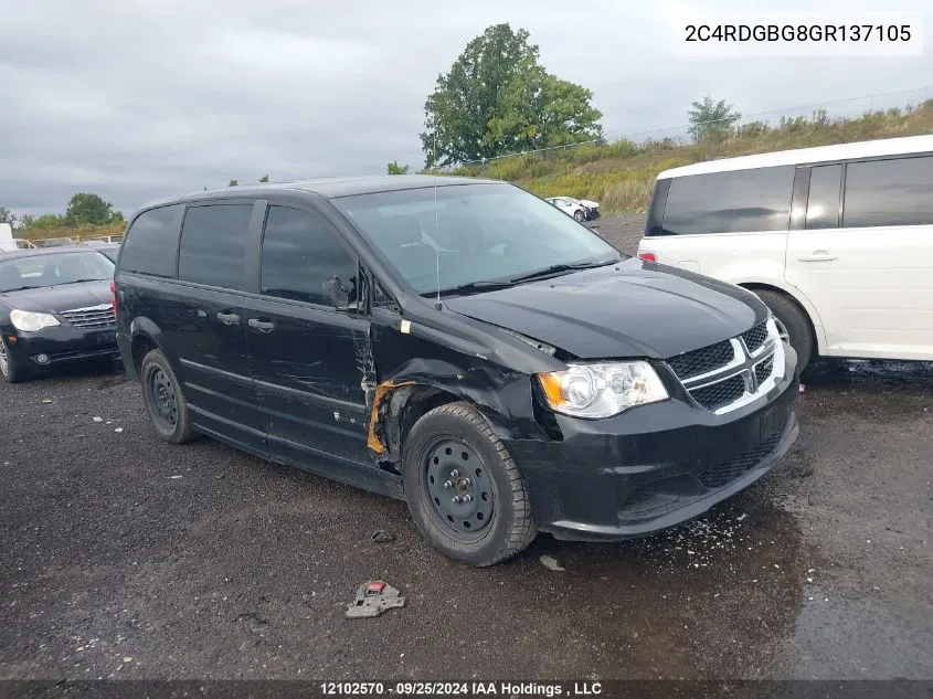 2016 Dodge Grand Caravan Se/Sxt VIN: 2C4RDGBG8GR137105 Lot: 12102570