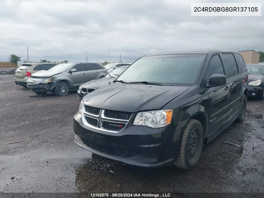 2016 Dodge Grand Caravan Se/Sxt VIN: 2C4RDGBG8GR137105 Lot: 12102570