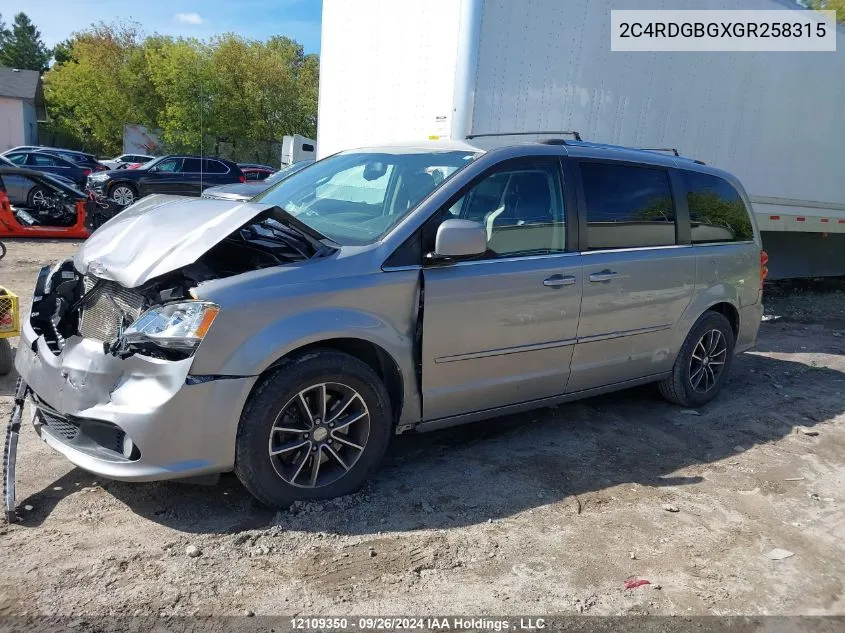 2016 Dodge Grand Caravan Se/Sxt VIN: 2C4RDGBGXGR258315 Lot: 12109350