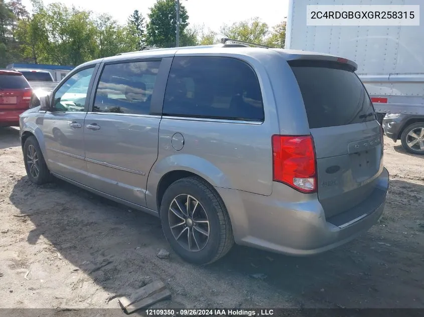 2016 Dodge Grand Caravan Se/Sxt VIN: 2C4RDGBGXGR258315 Lot: 12109350